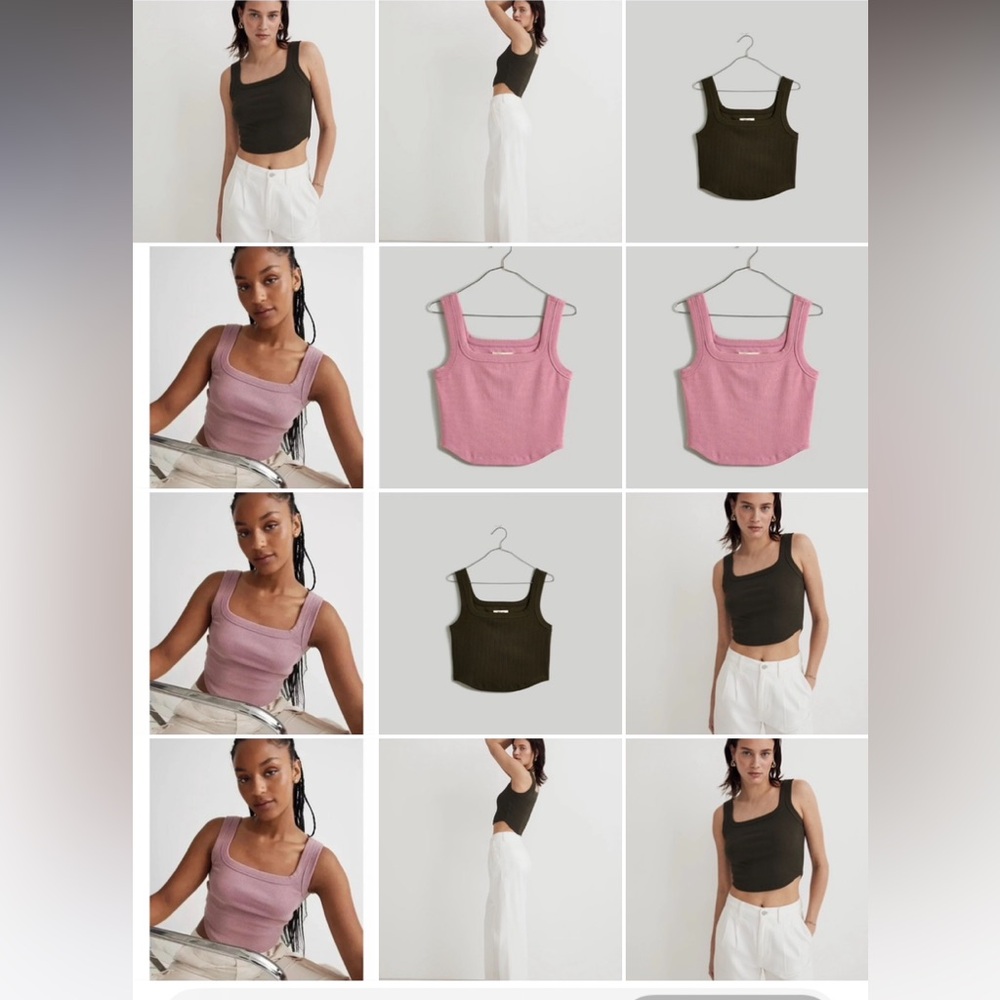 Bundle 3 Madewell Ribbed Cotton Stretch Crop Tops Black Rose Blue Bloggers M 6/8